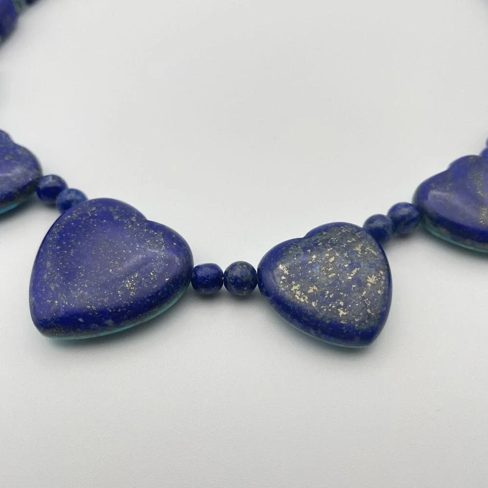Vintage Jay King Turquoise Lapis Reversible Heart Beaded Necklace DTR Mine Finds